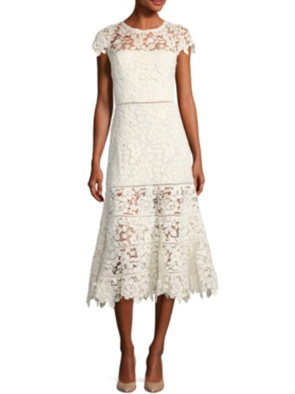 Joie Ivory Lace Midi Dress with Floral Overlay